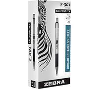 Zebra F-301 BOLD Stainless Steel Retractable Ballpoint Pen, 1.6mm, Black, (27310) Pen