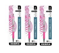 Zebra F-301 Stainless Steel Retractable Ballpoint Pen, 0.7mm, BCA Pink Barrel, Black Ink, 3-Count