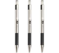 Zebra F-301 - Stainless Steel Retractable Ballpoint Pen - 1.0mm Broad - Black Ink - Pack of 3
