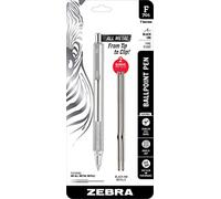 Zebra F-701 Metal Pen, Ballpoint Fine Point Stainless Steel Pen, Knurled Grip, 0.8mm Black Ink, Zebra F701 Retractable Silver Metal Pen with 2 Black Ink Refills in Pack For Women & Men 21213ELG