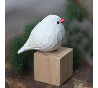 Zebra Finch Bird Ornament Hand Carved Painted Wooden Bird Statues for Home Decor (White)