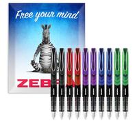 Zebra Fuente - Disposable Fountain Pen - Black, Blue, Red, Green & Violet Coloured Ink - Pack of 10 - In Envelope Gift Packaging