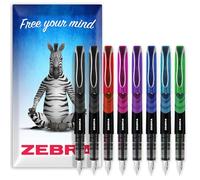 Zebra Fuente - Disposable Fountain Pen - One of Each Coloured Ink + Extra Black - Pack of 8 - In Envelope Gift Packaging