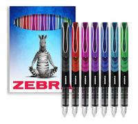 Zebra Fuente Pen - Disposable Fountain Pens - Pack of 7 - Black, Red, Pink, Violet, Blue, Light Blue & Green - In Zebra Cardboard Gift Box