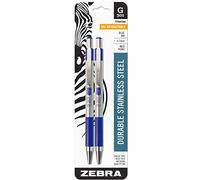 Zebra G-301 Gel Stainless Steel Retractable Pen, 0.7mm, Blue, 2 Pack (41322)