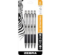 Zebra G-301 Stainless Steel Retractable Gel Pen, Medium Point, 0.7mm, Black Ink, 4-Count