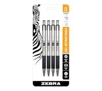 Zebra G-301 Stainless Steel Retractable Gel Pen, Medium Point, 0.7mm, Black Ink, 4-Count