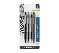 Zebra G-301 Stainless Steel Retractable Gel Pen, Medium Point, 0.7mm, Black Ink, 4-Count