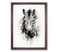 Zebra Gestural Framed Wall Art Print A2 Walnut