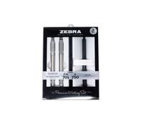 Zebra Gift Set - G-750 Retractable Gel Pen, F-701 Ballpoint Pen, M-701 Mechanical Pencil - Stainless Steel & Metal Set - 3 Piece Jotter Refillable Gift Box