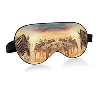 Zebra Group in Desert On Sunset Colorful Sky Eye Masks Cover Blocks Light Sleep Mask Shade Cover Blindfold Relaxing Eyeshade Cover with Adjustable Head Strap for Men Women Kids