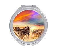 Zebra Group In Desert On Sunset Colorful Sky Folding Make Up Mirror, Compact 2X/1X Magnification Mirror, Women Portable Travel Makeup Mirror 2.4 x 2.4 inch