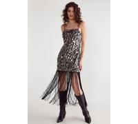 Zebra Hand Embellished Disc Sequin Tassel Mini Dress NastyGal Black 8