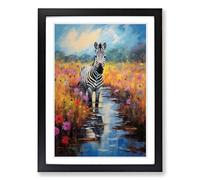 Zebra Impressionism No.2 Framed Print | A2 Black Framed Wall Art | Ready to Hang | Impressionist Animal Picture | Living Room Bedroom Lounge Office