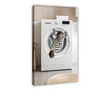 Zebra in A Washing Machine, Funny Bathroom Wall Art, Cute Laundry Room Decor, Funny Animal Photo Art, Retro Zebra Print, Ai Art-1