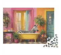 Zebra in Bathtub Painting Jigsaw Puzzles Puzzles for Adults Kids. 1000 Pieces Whimsical Challenge Toy Educational Games Home Decoration for Educational Games Gifts 52x38cm/1000pcs