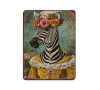 Zebra In Yellow Dress Print, Zebra Poste Retro Poster Metal Tin Sign Chic Art Retro Iron Painting Bar People Cave Cafe Family Garage Poster Wall Decoration 12x16inch(30x40cm)