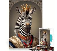 Zebra King Portrait Jigsaw Puzzles1000 Pieces Brain Recall Game Premium Laser Cut Quality Absorbing Activity for Quiet Nights (38x52cm)