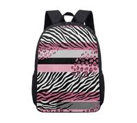 Zebra Leopard Print 17 Inch Backpack Modern Pink Stripe Fashion Student School Bag for Teens Kids Large Bookbag (03)