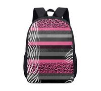 Zebra Leopard Print 17 Inch Backpack Modern Pink Stripe Fashion Student School Bag for Teens Kids Large Bookbag (01)