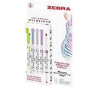 Zebra Pen MILDLINER Dual Tip Highlighter Pens, Pastel Highlighters For Adults, Broad & Fine Tip Markers & Highlighters, Double Ended Pens, 5 Pk - Cool & Refined Colours