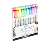 ZEBRA Pen MILDLINER Dual Tip Brush Pens, Felt Tip Pens For Adults, Bullet Tip & Brush Tip Colouring Pens For Style & Convenience, Double Ended Mildliner For Adult Colouring, Soft & Mild Colours, 10pk