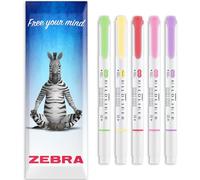 Zebra Mildliner Creative Marker Highlighter Pens - Double Ended - Chisel & Bullet Tip - In Envelope Gift Packaging - Set of 5 (Assorted)