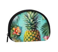 Zebra Mini Coin Purse Pouch Change Holder, Shell Shape Zip Around Wallet,Credit Card Holder for Women, Tropical Pineapple, One Size, Classic