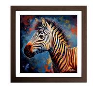 Zebra Neo-Impressionism Framed Print | 18x18 Inch Walnut Framed Wall Art | Ready to Hang | Impressionist Animal Picture | Living Room Bedroom Lounge Office