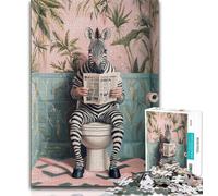 Zebra on The Toilet 1000 Piece Jigsaw Puzzles for Teenagers,Stress Reliever Staycation Kill Time with Matching Poster And Trivia Sheet 50x75cm