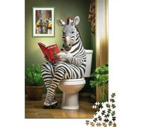 Zebra on The Toilet 1000-Piece Puzzle for Adults, 38x26cm/1000pcs, to Complete Gradually over A Weekend; White Card Pieces for A Neat Table