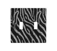 Zebra Pattern Black and White Stripe Double Gang Toggle Light Cover Wall Plate Switch Decor Standard Size - 11.4x11.4cm