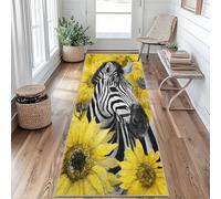 Zebra Pattern Hallway Runner Rug 60x240 cm Long Washable, Yellow Sunflower Rustic Carpet Runner Rugs Non Slip, Kitchen Entryway Hall Bedroom Decor, Soft Low Pile aRa205