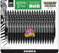 Zebra Pen Ballpoint - Pack Of 40 Black Z-grip Retractable Fine Point 0.7 mm