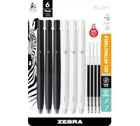 Zebra Pen bLen Retractable Ballpoint Gel Pen, Black and White Barrel, Medium Point, 0.7mm, Black Ink, 6-Pack with 4 Refills