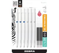 Zebra Pen bLen Retractable Gel Pen + refills, White Barrel, Medium Point, 0.7mm, Black and Blue Ink (Pack of 1,6 Count Total)