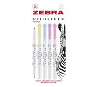 Zebra Pen Dual Tip MILDLINER Gentle Highlighters & Colouring Pens 5pk - Double Sided Felt Tip Pens with 4mm Broad Chisel Tip & 1mm Fine Bullet Tip, Assorted Pastel Highlighter Colours - 5 Pack