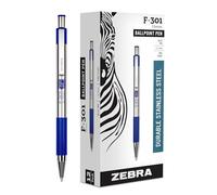 Zebra Pen F-301 Retractable Ballpoint Pen, Stainless Steel Barrel, Fine Point, 0.7mm, Blue Ink, 12-Pack