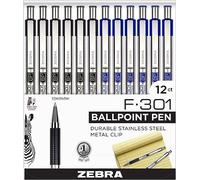 Zebra Pen F-301 - Fine point pen - Retractable Ballpoint Pen - Stainless Steel Barrel - 0.7mm - 6 Black with 6 Blue Ink Zebra F-301 Pens (12-Pack)