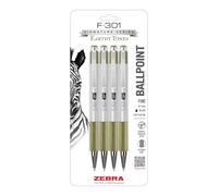 Zebra Pen F-301 Retractable Ballpoint Pen, 0.7mm, Black Ink, Durable Stainless-Steel Barrel with Earthy Tones Accents, Sage Barrel Accents, 4-Pack (27244)