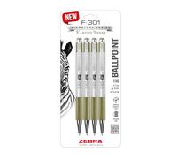 Zebra Pen F-301 Retractable Ballpoint Pen, 0.7mm, Black Ink, Durable Stainless-Steel Barrel with Earthy Tones Accents, Sage Barrel Accents, 4-Pack (27244)
