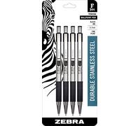 Zebra Pen F-301 Retractable Ballpoint Pen, Stainless Steel Barrel, Fine Point, 0.7mm, Black Ink, 4-Pack (Packaging May Vary)
