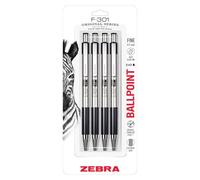 Zebra Pen F-301 Retractable Ballpoint Pen, Stainless Steel Barrel, Fine Point, 0.7mm, Black Ink, 4-Pack (Packaging May Vary)