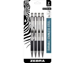 Zebra Pen F-301 Retractable Ballpoint Pen, Stainless Steel Barrel, Fine Point,