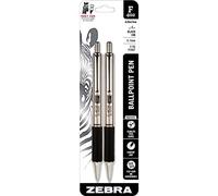 Zebra Pen F-402 Retractable Ballpoint Pen, Stainless Steel Barrel, Fine Point, 0.7mm, Black Ink, 2-Pack