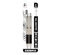 Zebra Pen F-402 Retractable Ballpoint Pen, Stainless Steel Barrel, Fine Point, 0.7mm, Black Ink, 2-Pack