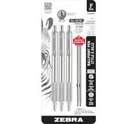 Zebra Pen F-701 Ballpoint Black Ink Fine Point 0.8mm Pen, Heavy Duty, Durable Stainless Steel Barrel, Knurled Grip, Silent Retractable Plunger, Ideal for Tactical Use, 3-Pack Plus 2 Refills (29412)