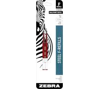 Zebra Pen F-Series Stainless Steel Ballpoint Refill, 2-Pack Red Ink, 0.7mm Fine Point, Smooth Writing Performance, Ideal for Editing and Markups (85532)