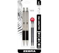 Zebra Pen Fine Point F-402 - Ballpoint - Stainless Steel - 0.7mm - 2 Black Ink Retractable Metal Pens with 2 Refills