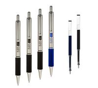 Zebra Pen G-402 Stainless Steel Retractable Gel Pen, Premium Metal Barrel, Fine Point, 0.5mm, Black and Blue Ink, 4-Pack Plus Refills